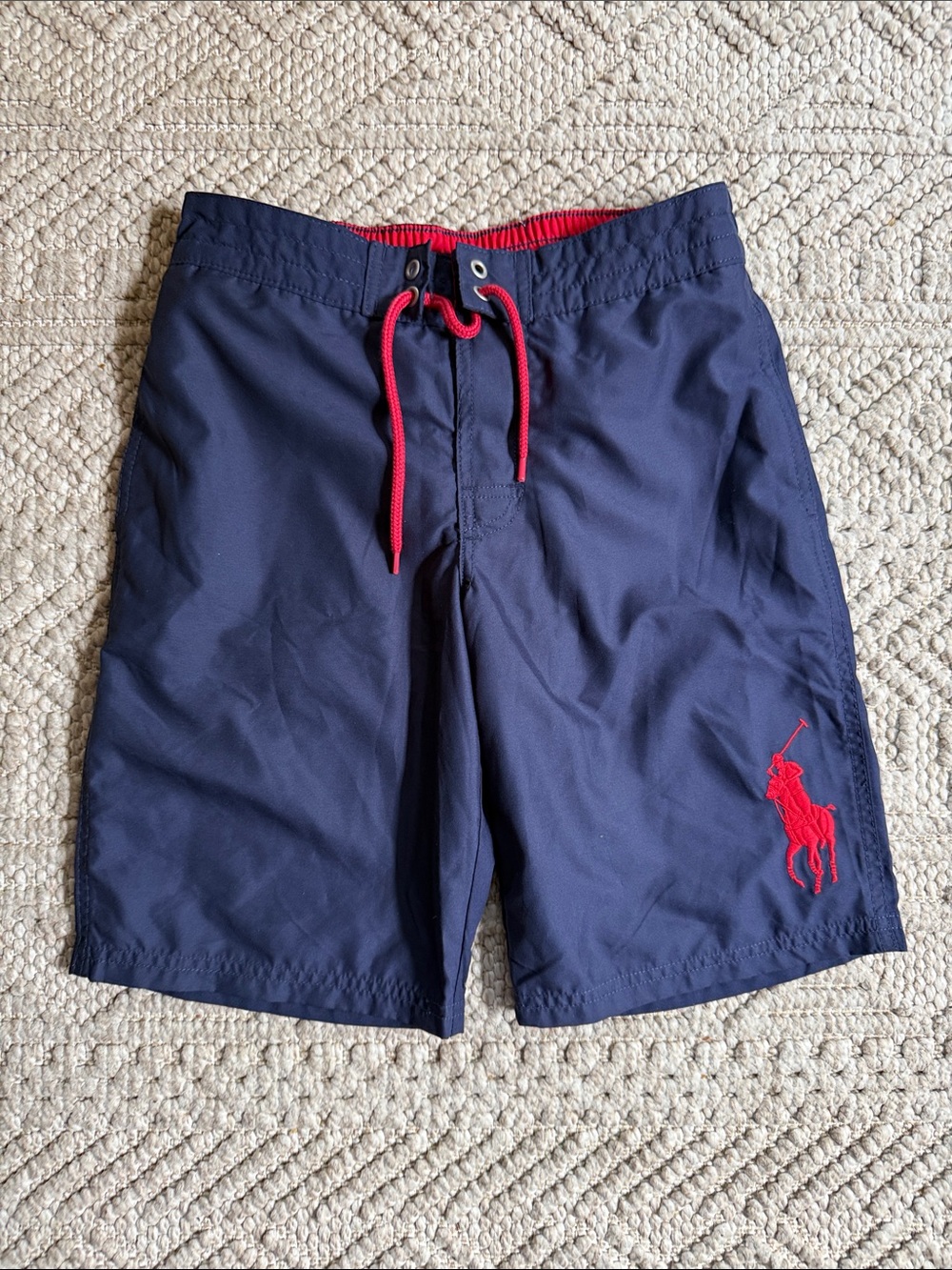 Polo by Ralph Lauren Navy Swim Trunks with Red Accents Boys 10-12